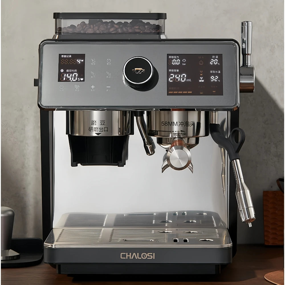 58mm 20 Bar Espresso Coffee Machine with Grinder – Semi-Automatic Coffee Maker