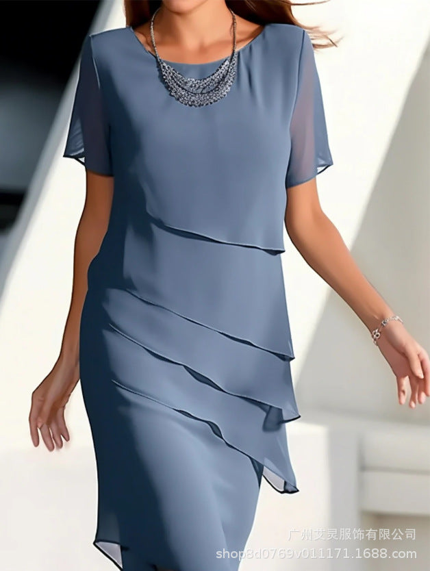 Women's Glitter Ruffle Sleeve Casual Dress Round Neck Short Sleeve