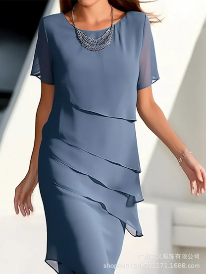 Women's Glitter Ruffle Sleeve Casual Dress Round Neck Short Sleeve