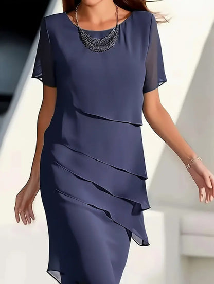 Women's Glitter Ruffle Sleeve Casual Dress Round Neck Short Sleeve