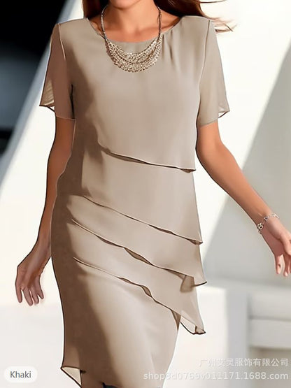Women's Glitter Ruffle Sleeve Casual Dress Round Neck Short Sleeve