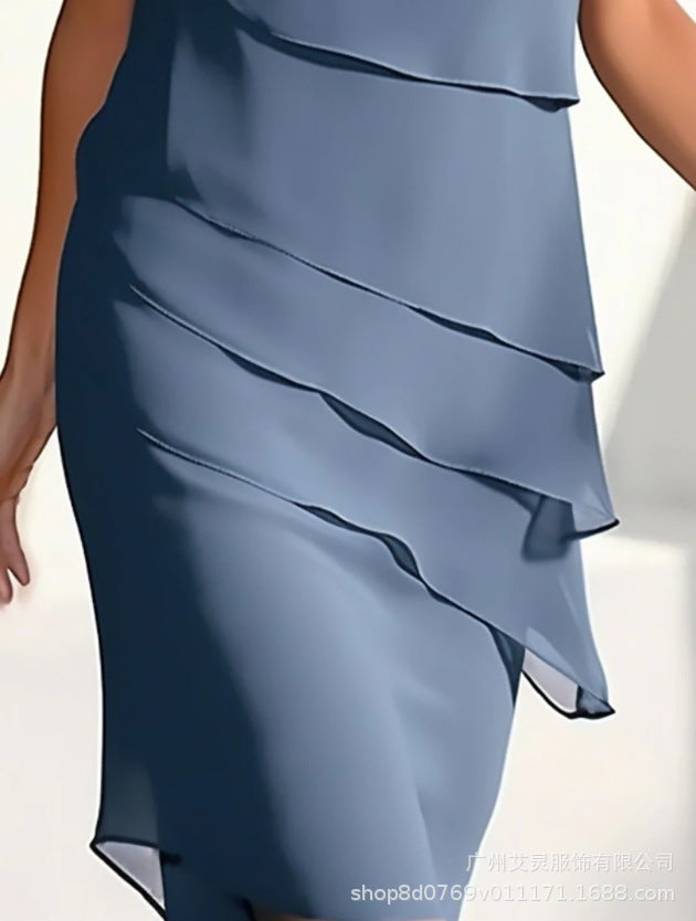 Women's Glitter Ruffle Sleeve Casual Dress Round Neck Short Sleeve