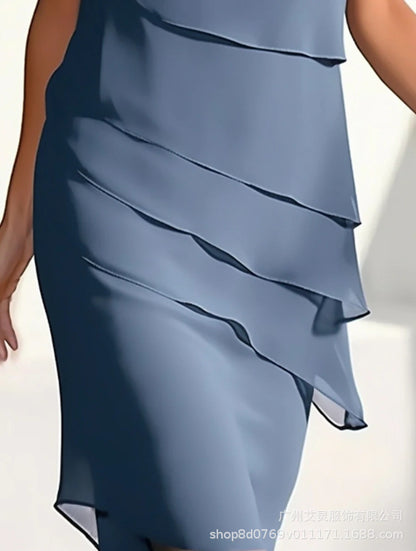 Women's Glitter Ruffle Sleeve Casual Dress Round Neck Short Sleeve
