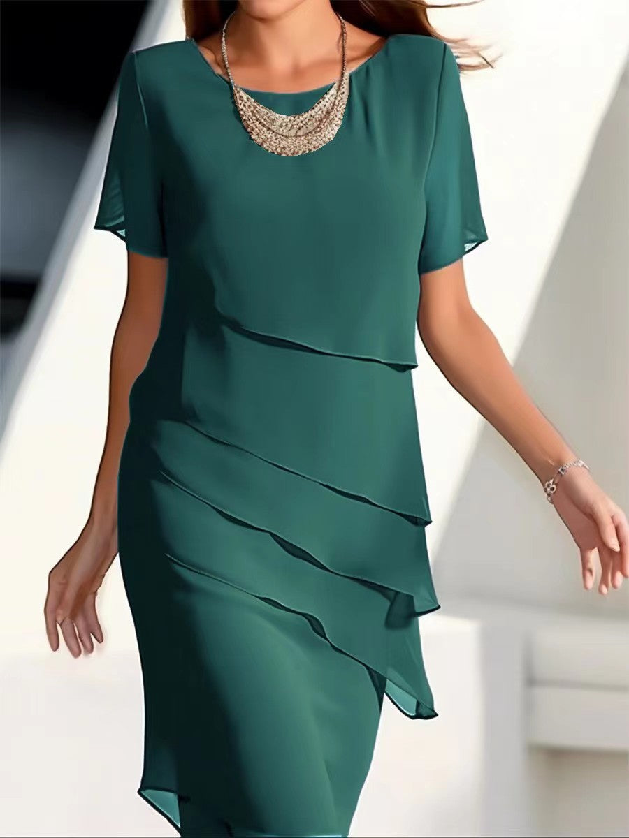 Women's Glitter Ruffle Sleeve Casual Dress Round Neck Short Sleeve