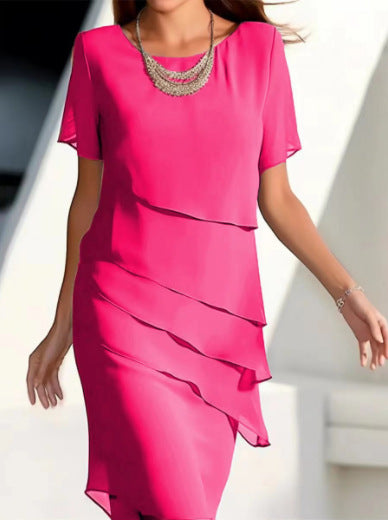 Women's Glitter Ruffle Sleeve Casual Dress Round Neck Short Sleeve