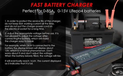12V Car Battery Charger – Fast LiFePO4 & Lithium Battery Charger with Digital Display