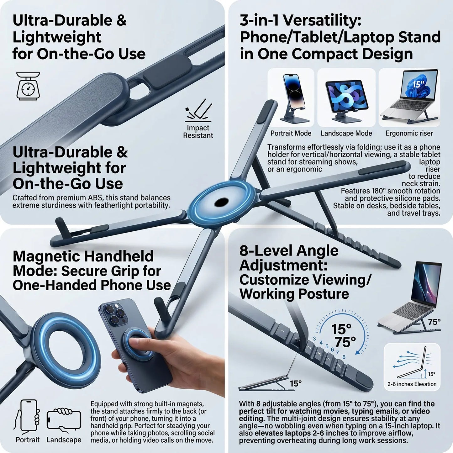 3-in-1 Magnetic Phone Holder & Selfie Stick – Foldable Tripod Stand for iPhone, iPad, Tablet & Desktop