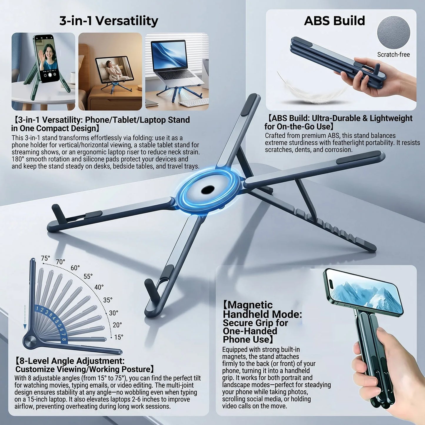 3-in-1 Magnetic Phone Holder & Selfie Stick – Foldable Tripod Stand for iPhone, iPad, Tablet & Desktop