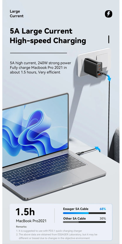 Essager 240W USB-C Fast Charging Cable – 6A High-Speed Type-C Cable