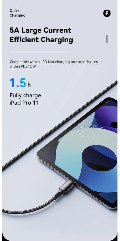 Essager 240W USB-C Fast Charging Cable – 6A High-Speed Type-C Cable