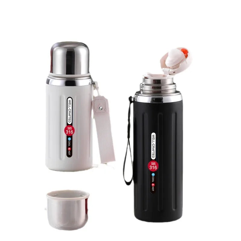 316 Stainless Steel Insulated Water Bottle – Double-Wall Vacuum Flask with Leak-Proof Flip-Top Lid & Strap