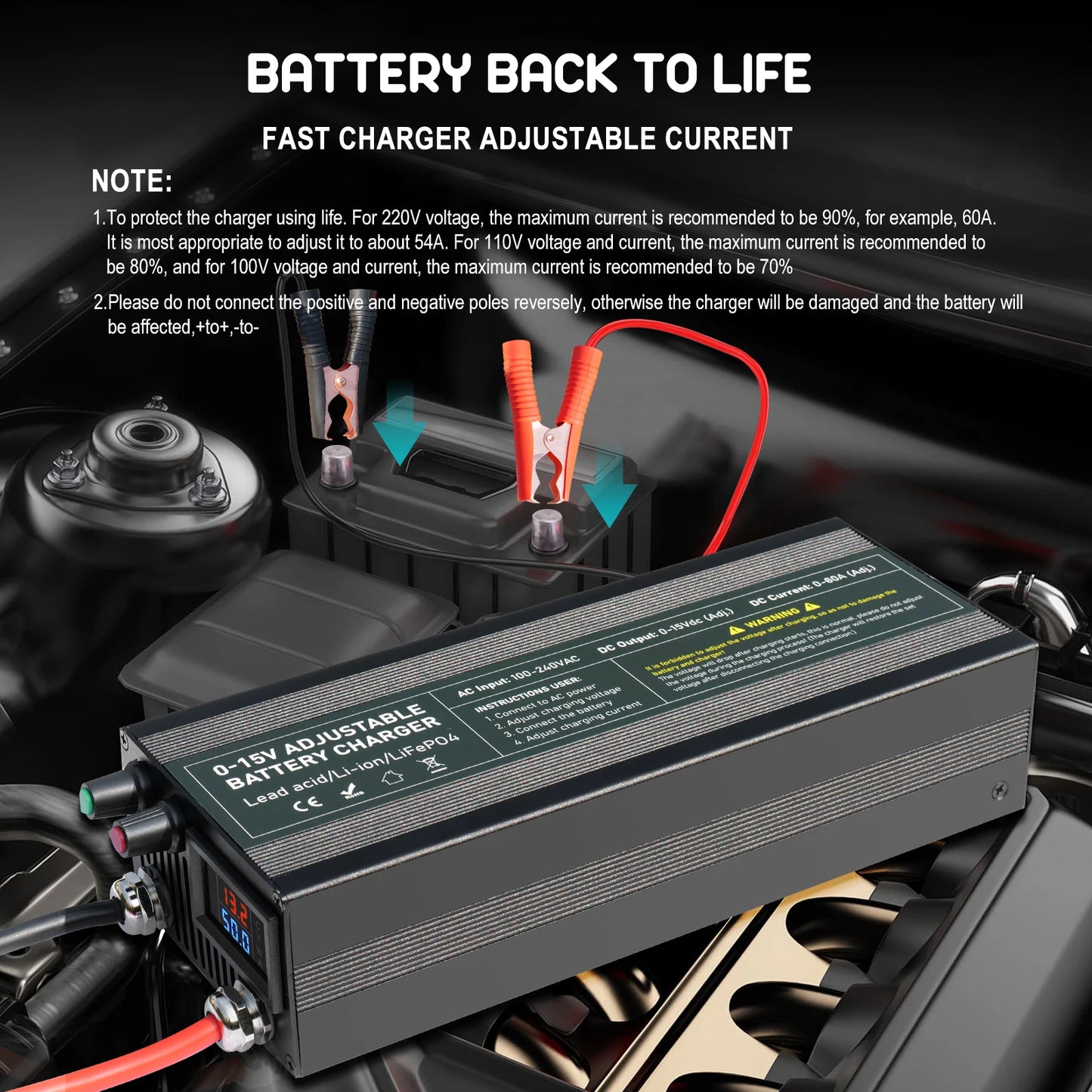 12V Car Battery Charger – Fast LiFePO4 & Lithium Battery Charger with Digital Display