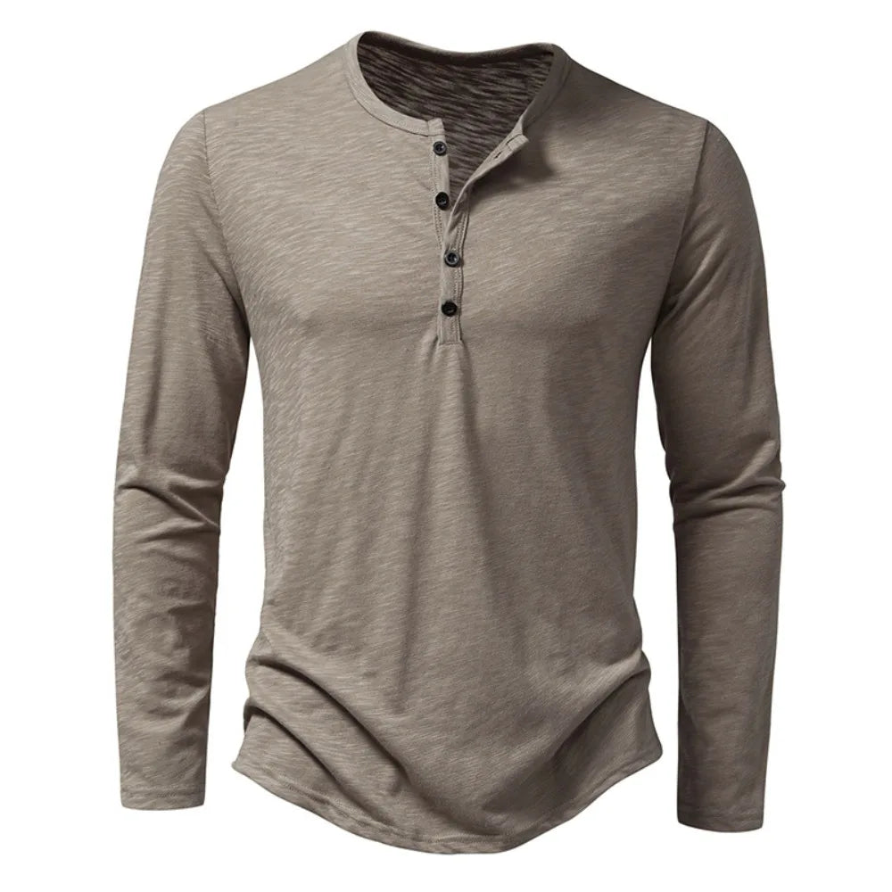 Men’s Cotton Henley Shirt – Long Sleeve Casual Button Neck Top