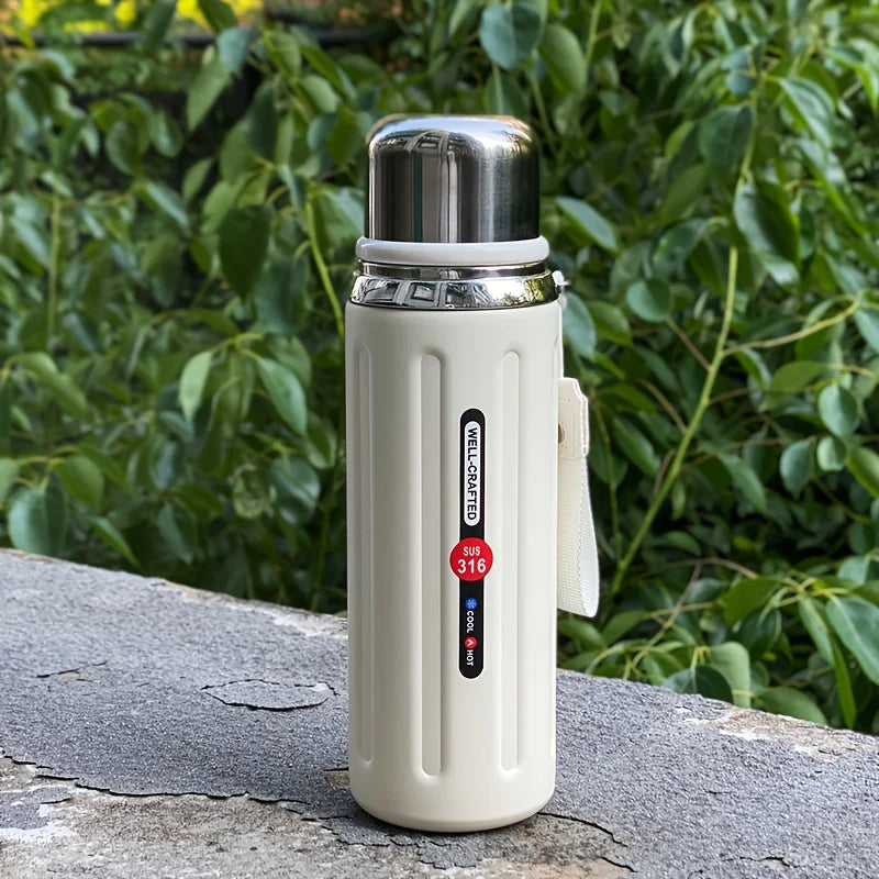 316 Stainless Steel Insulated Water Bottle – Double-Wall Vacuum Flask with Leak-Proof Flip-Top Lid & Strap