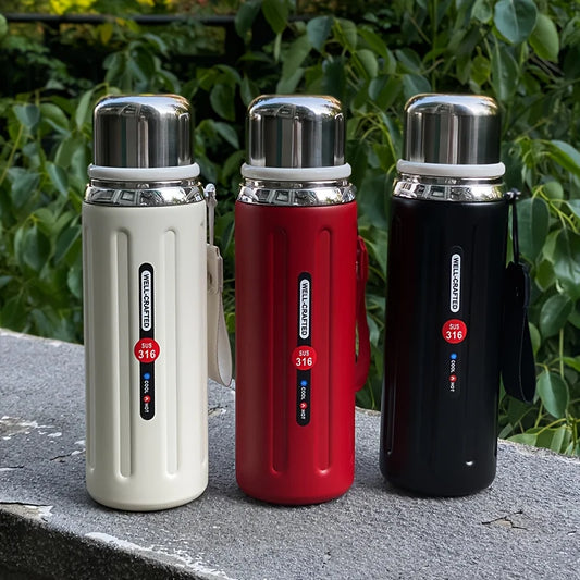316 Stainless Steel Insulated Water Bottle – Double-Wall Vacuum Flask with Leak-Proof Flip-Top Lid & Strap