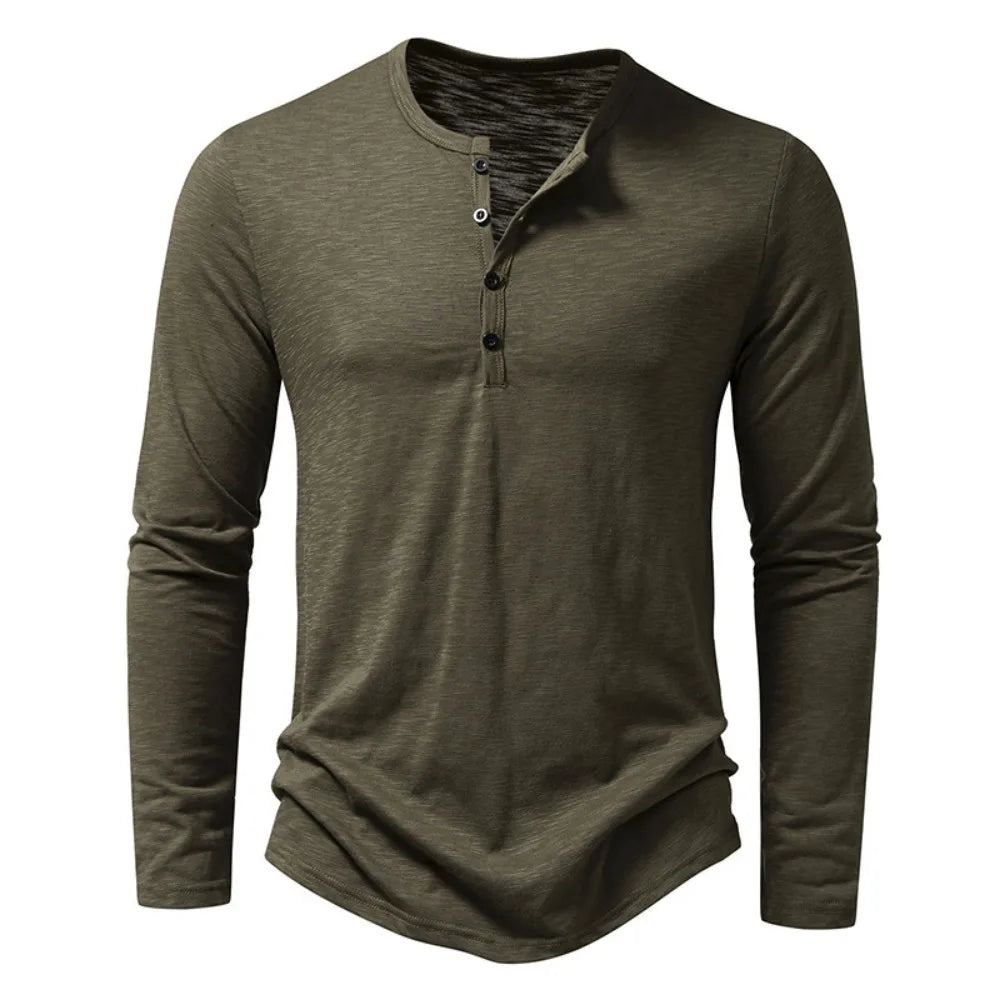 Men’s Cotton Henley Shirt – Long Sleeve Casual Button Neck Top