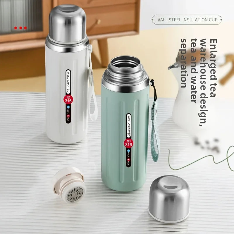 316 Stainless Steel Insulated Water Bottle – Double-Wall Vacuum Flask with Leak-Proof Flip-Top Lid & Strap