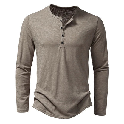 Men’s Cotton Henley Shirt – Long Sleeve Casual Button Neck Top