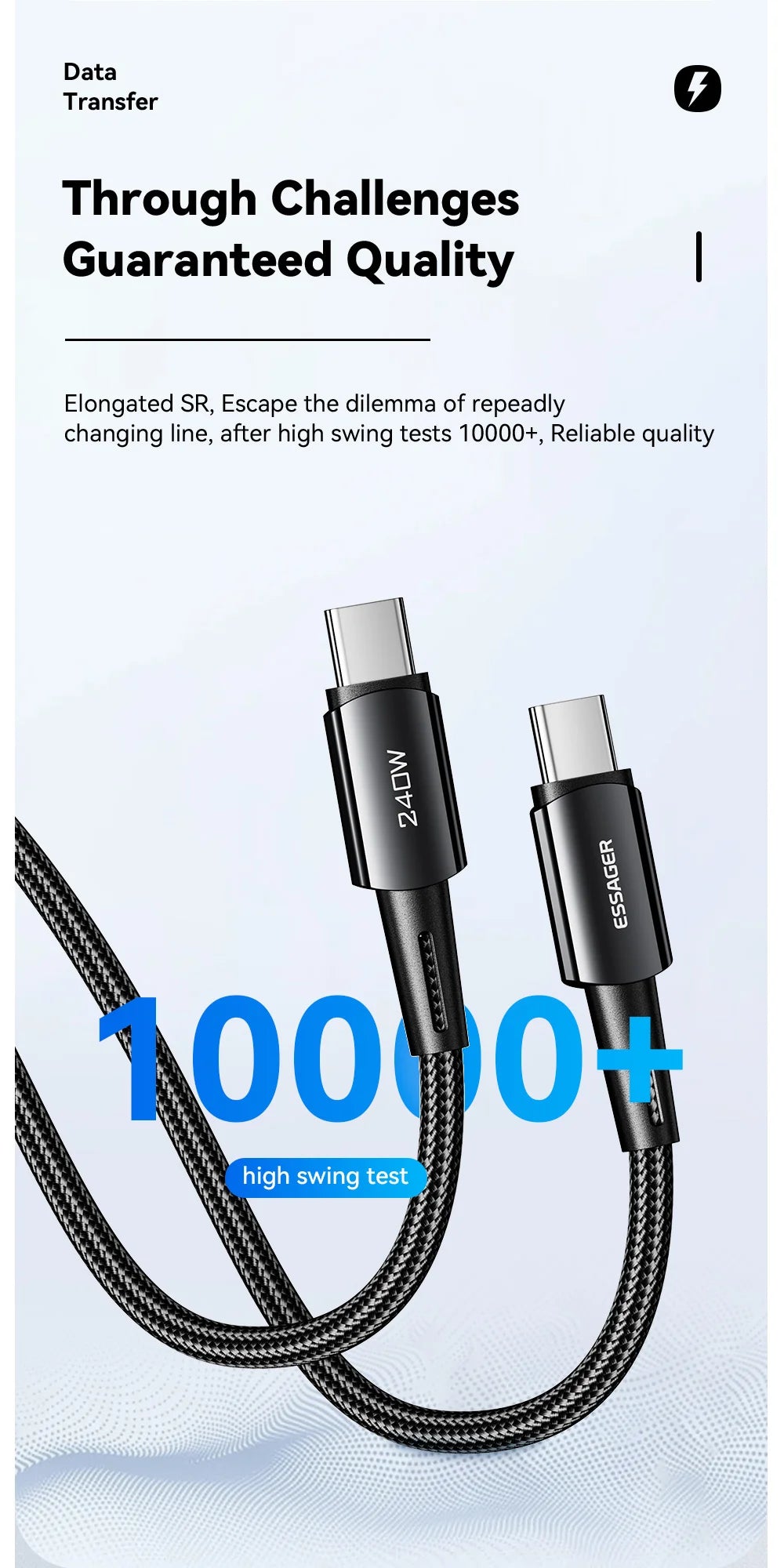 Essager 240W USB-C Fast Charging Cable – 6A High-Speed Type-C Cable