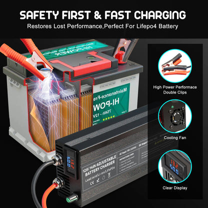 12V Car Battery Charger – Fast LiFePO4 & Lithium Battery Charger with Digital Display