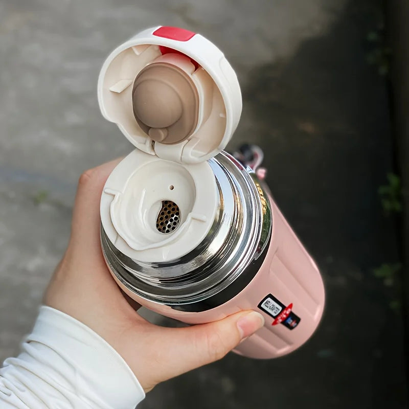 316 Stainless Steel Insulated Water Bottle – Double-Wall Vacuum Flask with Leak-Proof Flip-Top Lid & Strap