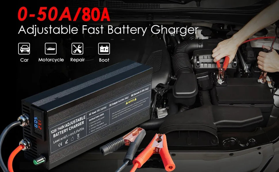 12V Car Battery Charger – Fast LiFePO4 & Lithium Battery Charger with Digital Display
