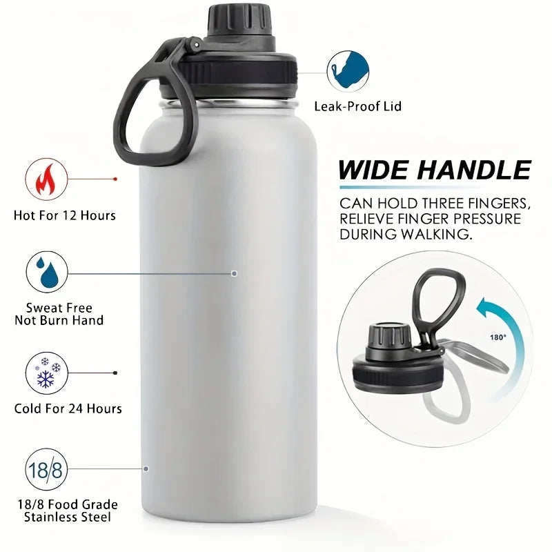 1000ml Stainless Steel Insulated Water Bottle – Double-Wall Vacuum Flask with Leak-Proof Lid