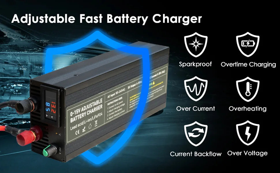 12V Car Battery Charger – Fast LiFePO4 & Lithium Battery Charger with Digital Display