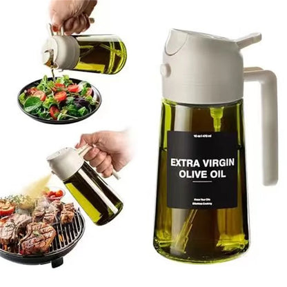 2-in-1 Olive Oil Dispenser & Sprayer 470ml Dark Green Glass Oil Bottle