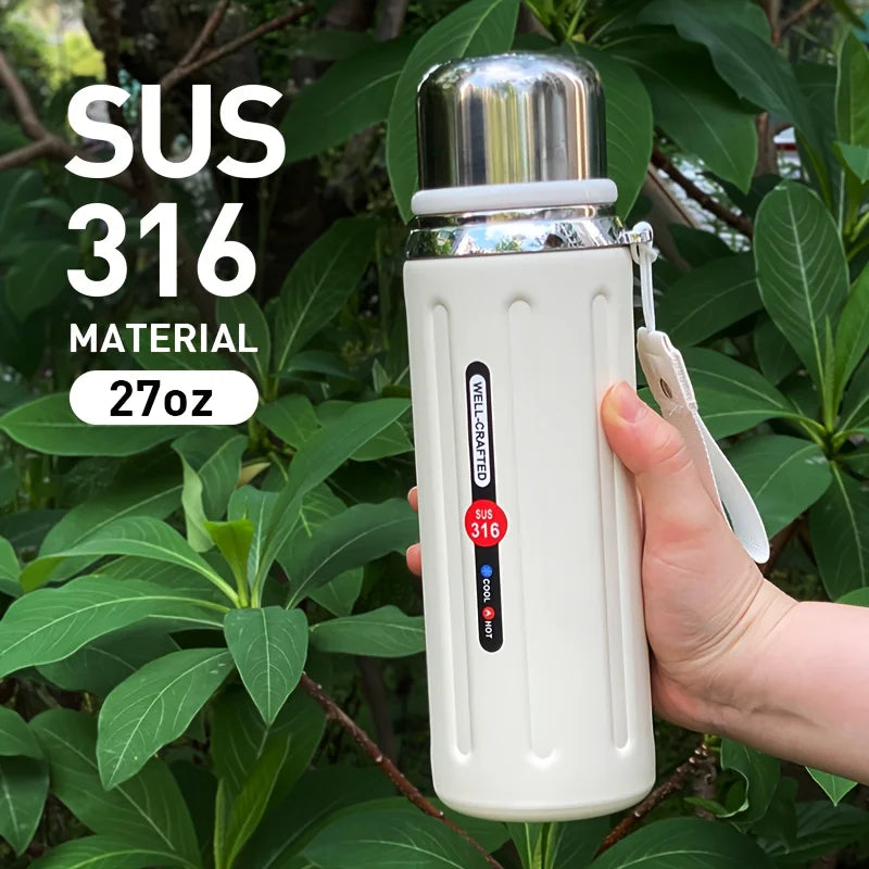 316 Stainless Steel Insulated Water Bottle – Double-Wall Vacuum Flask with Leak-Proof Flip-Top Lid & Strap