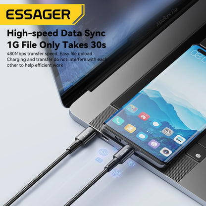 Essager 240W USB-C Fast Charging Cable – 6A High-Speed Type-C Cable