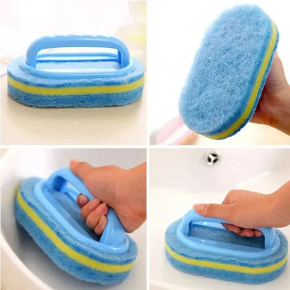 Multi-Functional Cleaning Sponge with Handle – Kitchen Bathroom Tile & Glass Scrubber