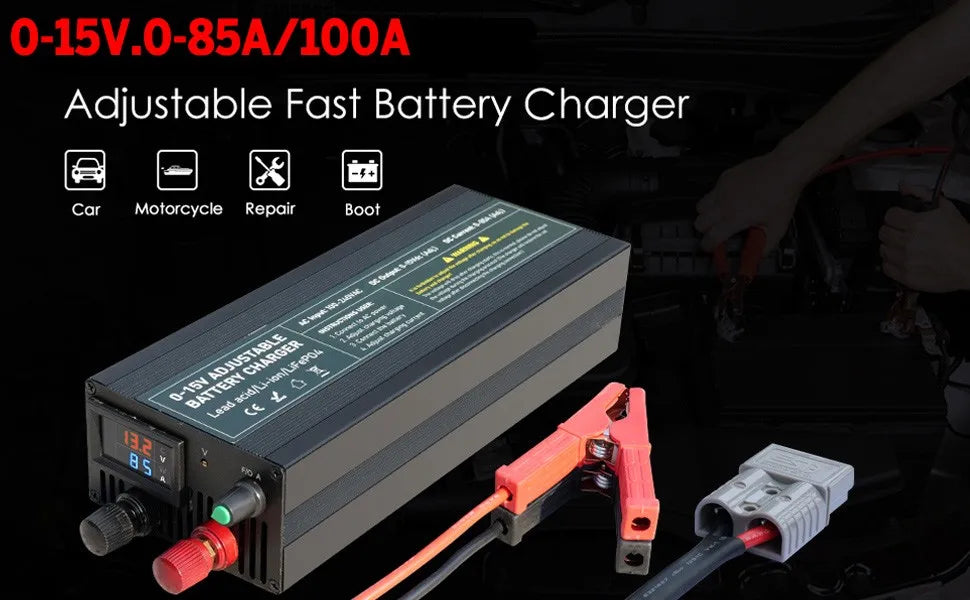 12V Car Battery Charger – Fast LiFePO4 & Lithium Battery Charger with Digital Display