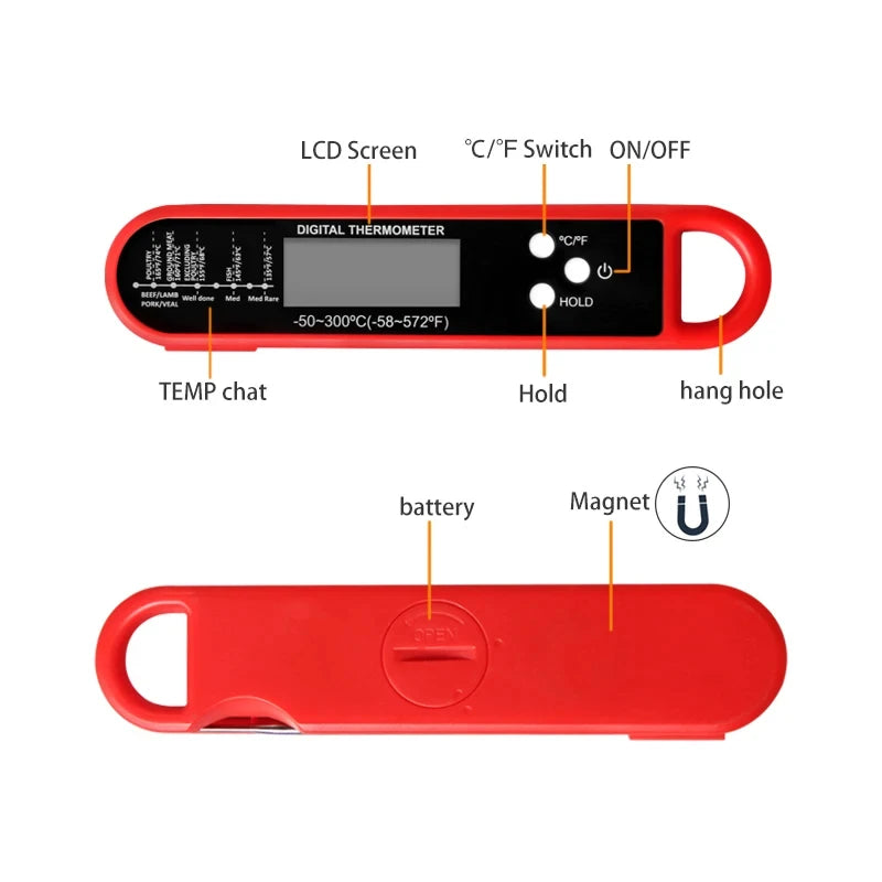 Digital Meat Thermometer – Instant Read Waterproof BBQ & Kitchen Temperature Probe