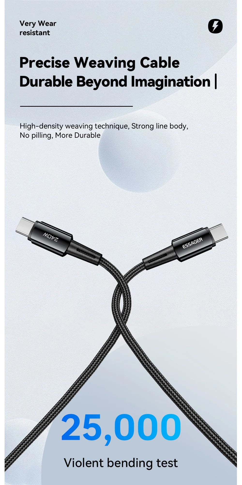 Essager 240W USB-C Fast Charging Cable – 6A High-Speed Type-C Cable