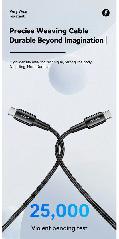 Essager 240W USB-C Fast Charging Cable – 6A High-Speed Type-C Cable