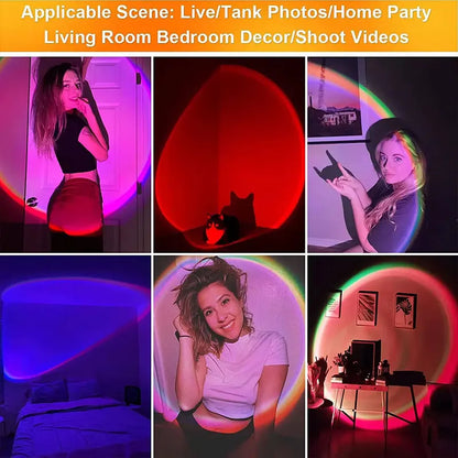 Sunset Projector Lamp – Rainbow LED Atmosphere Night Light for Bedroom & Home Decor