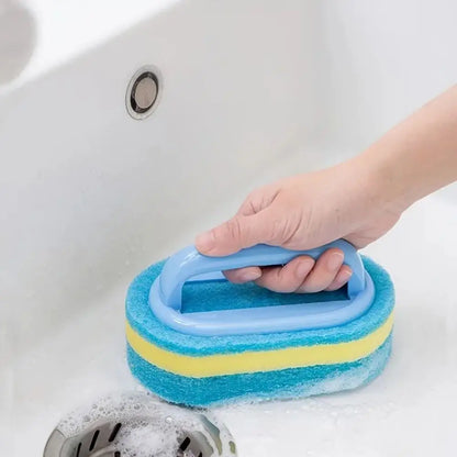 Multi-Functional Cleaning Sponge with Handle – Kitchen Bathroom Tile & Glass Scrubber