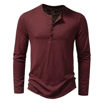 Men’s Cotton Henley Shirt – Long Sleeve Casual Button Neck Top