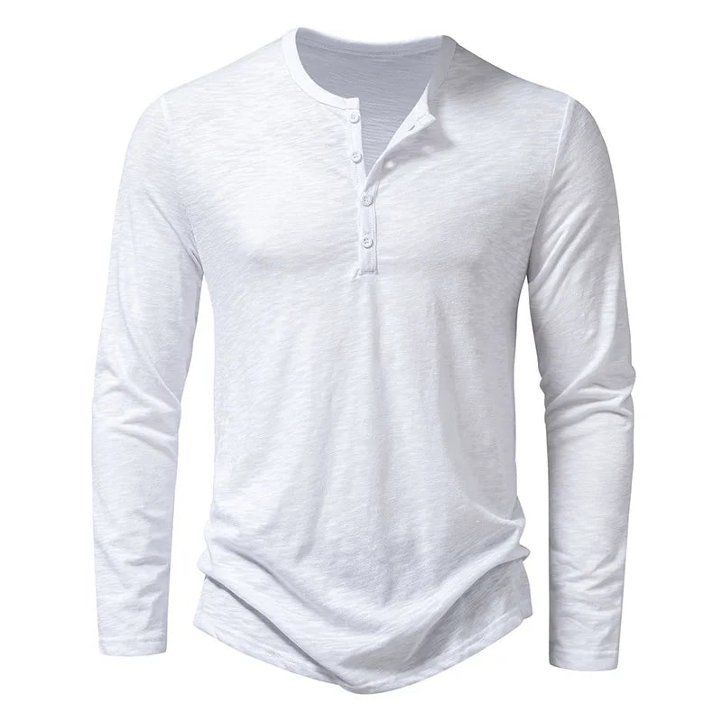 Men’s Cotton Henley Shirt – Long Sleeve Casual Button Neck Top
