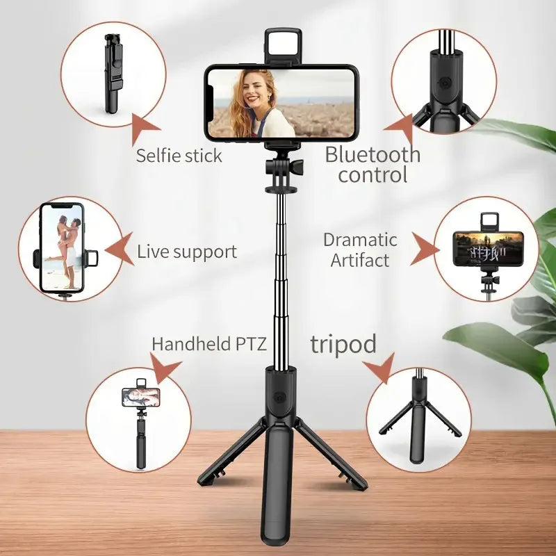All-in-One Extendable Selfie Stick Tripod – Wireless Bluetooth Remote for iPhone & Smartphones