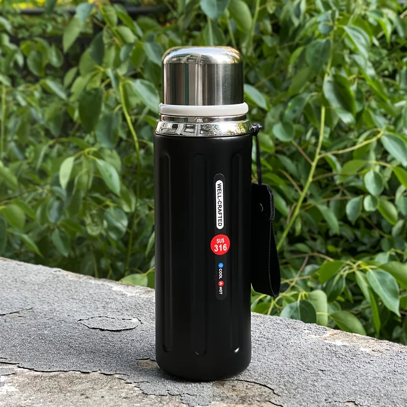 316 Stainless Steel Insulated Water Bottle – Double-Wall Vacuum Flask with Leak-Proof Flip-Top Lid & Strap