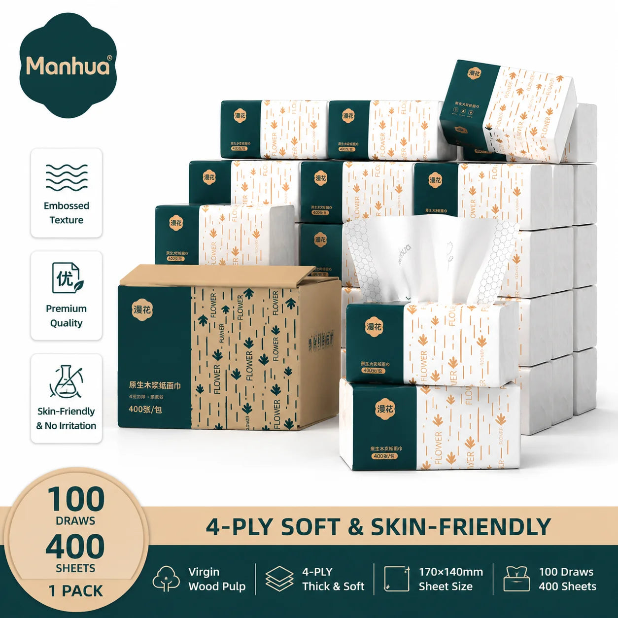 Bulk Pack 4-Ply Paper Towels Soft Strong Virgin Wood Pulp Tissue