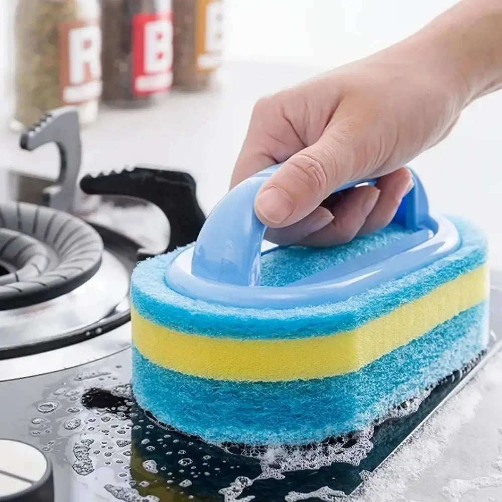Multi-Functional Cleaning Sponge with Handle – Kitchen Bathroom Tile & Glass Scrubber