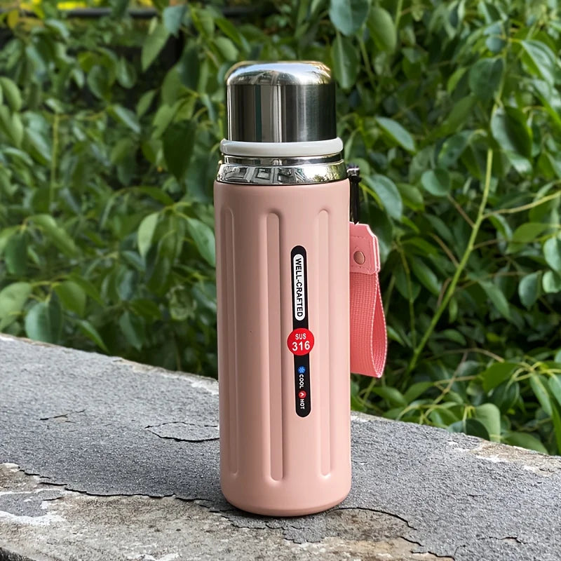 316 Stainless Steel Insulated Water Bottle – Double-Wall Vacuum Flask with Leak-Proof Flip-Top Lid & Strap