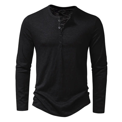 Men’s Cotton Henley Shirt – Long Sleeve Casual Button Neck Top
