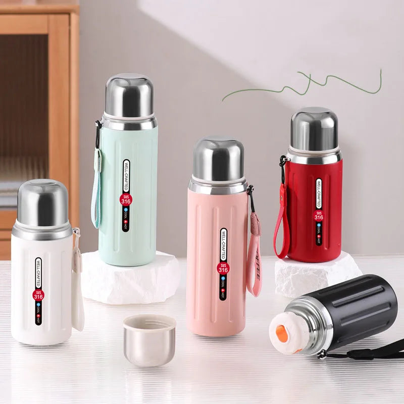 316 Stainless Steel Insulated Water Bottle – Double-Wall Vacuum Flask with Leak-Proof Flip-Top Lid & Strap